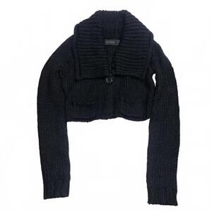 Vintage Y2K Black Cropped Chunky Cable Knit Sweater Womens S Shiny 2007 Top Cute